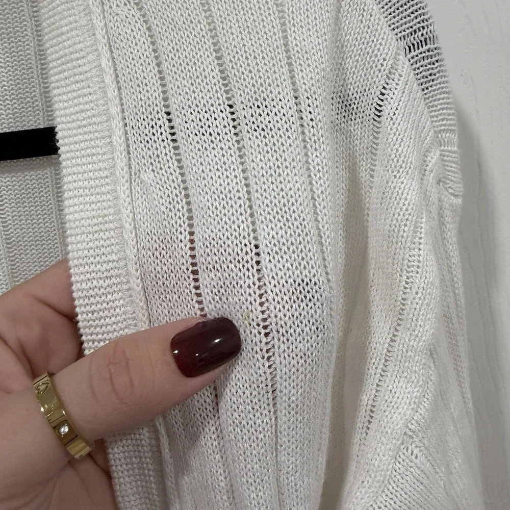 Free People White Ribbed Knit Duster Cardigan Long Sleeve Open Front‎ XS